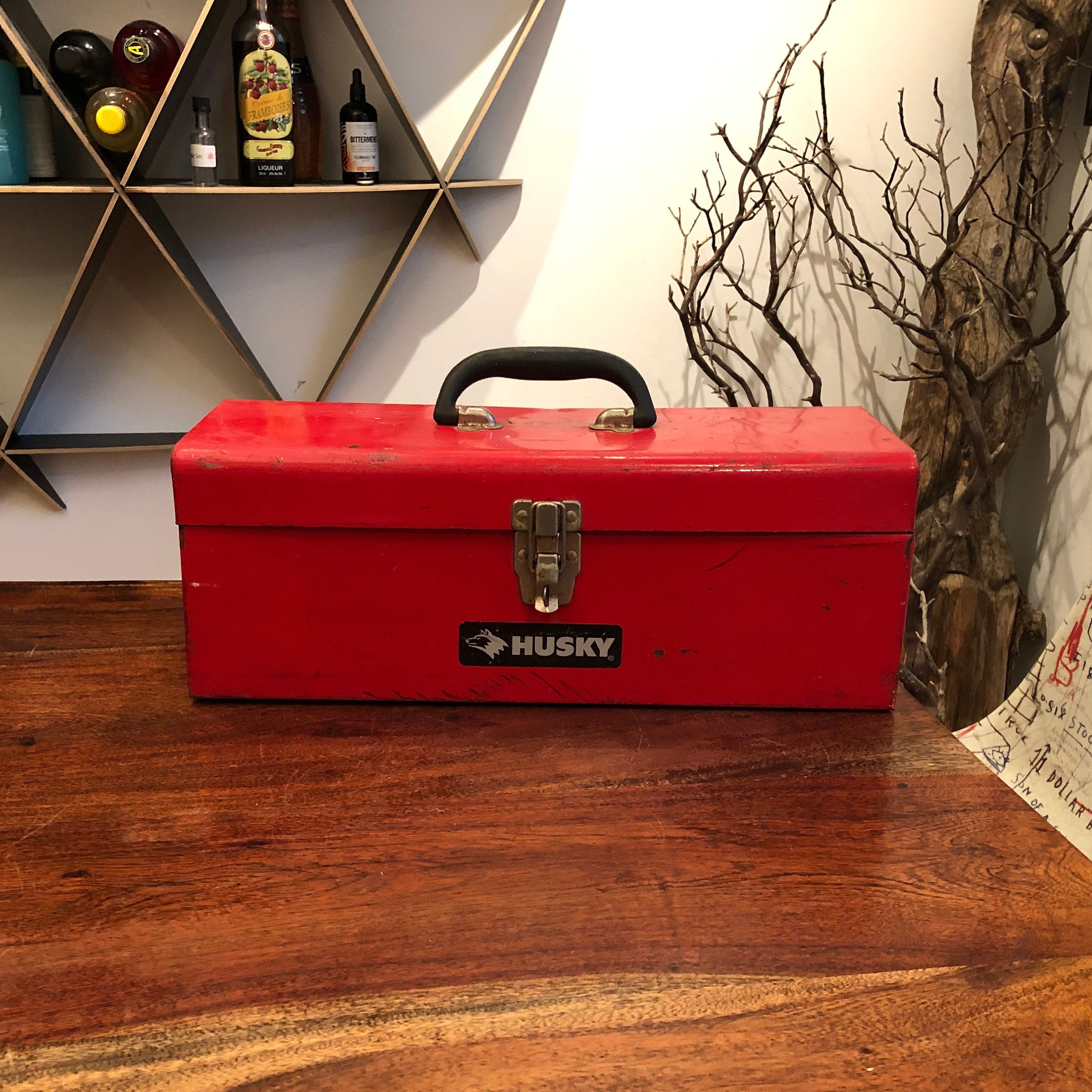 Vintage Red Weathered Steel Tool Box by HUSKY Vintage Metal Portable Toolbox Rustic Vintage Bright Oxblood Red Industrial Decor