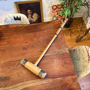 Antique Black Wooden Croquet Mallet - Vintage Wooden Outdoor Lawn Sports Accessories
