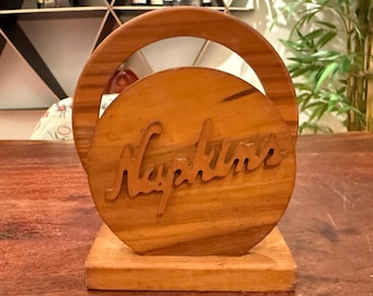Antique 1930s Art Deco Fretwork Pine & Plywood Napkin Holder - Vintage 30s Kitchen Decor Wooden Napkins Holder