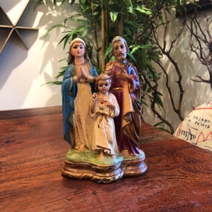 Mid Century 1940&#39;s Italian Jesus Joseph & Mary Chalkware Plaster 7.5&quot; Figurine for Cincinnati Doll Company - Made in Italy - Christmas Decor