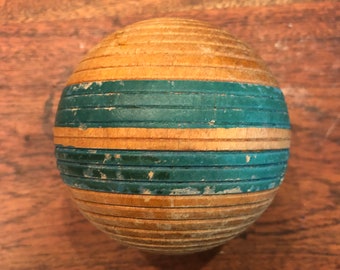 Vintage Hunter Green & Brown Wood Composite Croquet Ball - 3.25" - Mid Century Wooden Croquet Ball - Orb Found Object Round Wooden Art Part