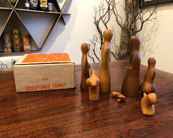Mid Century Modern C. 1968 Antonio Vitali Wooden Sculptured Family