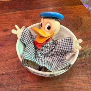 Fantoche de mão de lembrança do Pato Donald de meados do século 1950, Walt Disney World, da Gund - Brinquedo de personagem de desenho animado de Walt Disney - Amigo Mickey Mouse