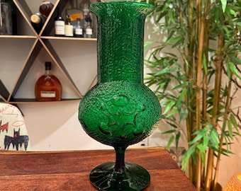 Mid Century Modern 1960s Italian Stelvia Emerald Green Pedestal Vase Designed by Wayne Husted for Empoli Glass - Made in Italy