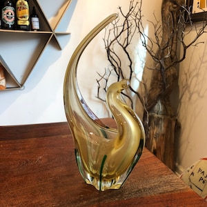Mid Century Modern Hand Blown Gold & Green Glass Vase - Mid Century Modernism - Vintage Hand Made Art Glass - Hollywood Regency Decor