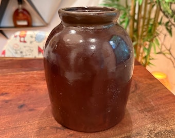 Antique 1800s Salt Glaze Stoneware Crock Jar - 19th Century Rustic Country Farmhouse Farm Kitchen Food Storage Container Old Upcycled Vase