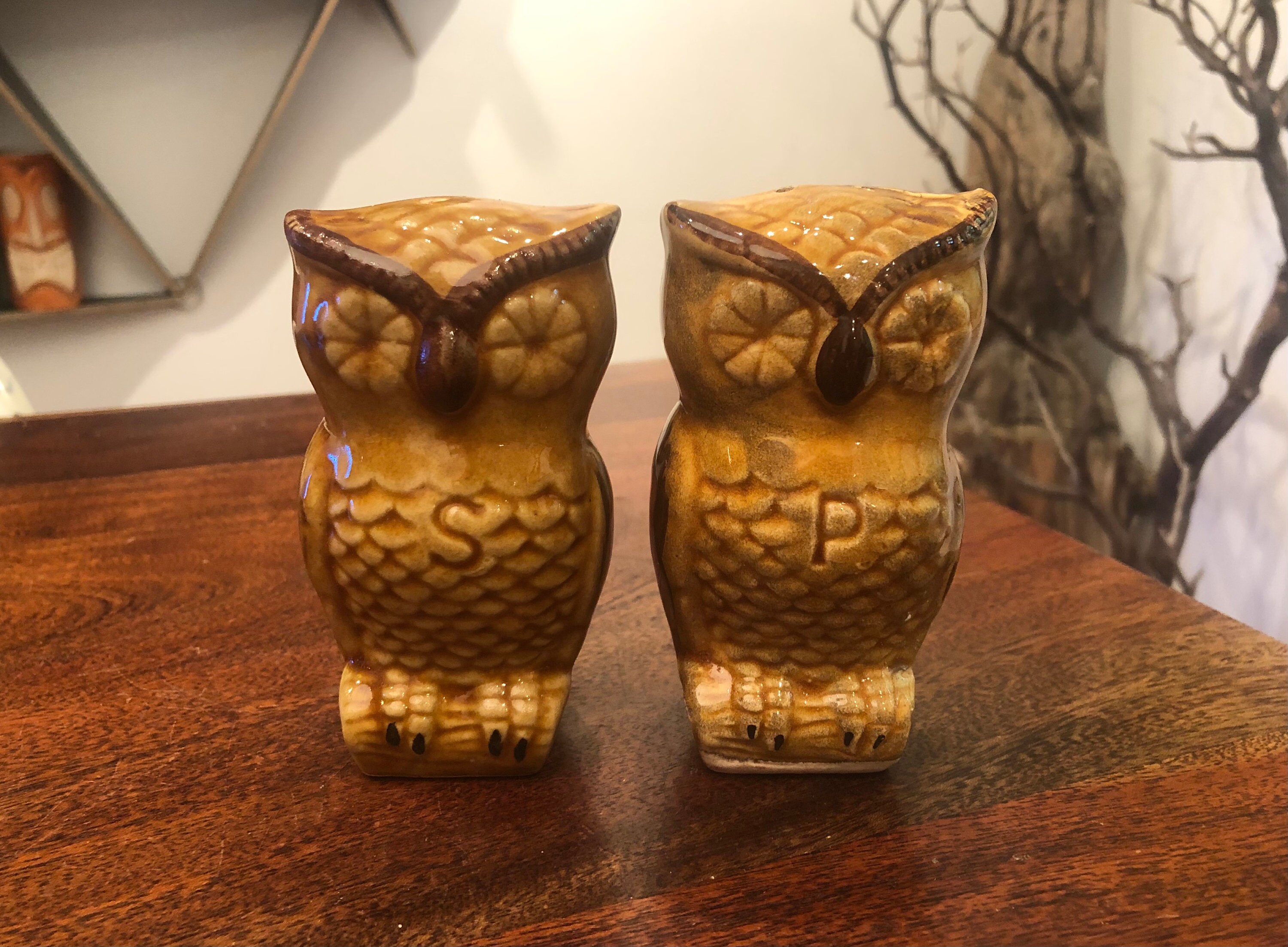 Set of 2 Vintage 1970's Owl Ceramic Salt & Pepper Shakers - Halloween Decoration - Vintage 1970's Owl Decor