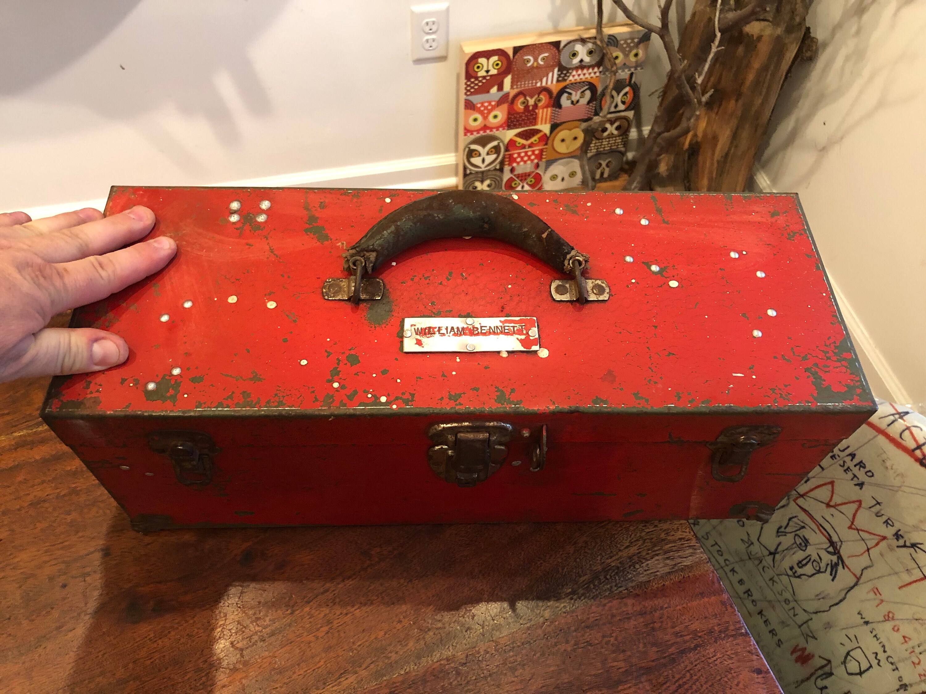 Vintage Red Toolbox Red Metal Tool Box Mada Brand Tool Storage Box  Industrial Decor 