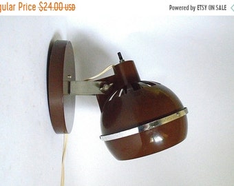 Sale - Vintage 1970's Mod Dark Brown Plastic Orb Adjusable Wall Light Sconce / Accent Floor Lamp