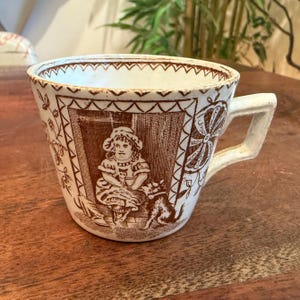 Antique 1880s Victorian English Staffordshire Aesthetics Movement Little Mae Transferware 3 oz. Children's Teacup by Charles Allerton & Sons