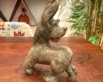 Antique Art Deco Signed & Numbered 6456/12 Hand Carved Marble Scottish Terrier Figurine by C.S. - Vintage Scotty Dog Stone Carving