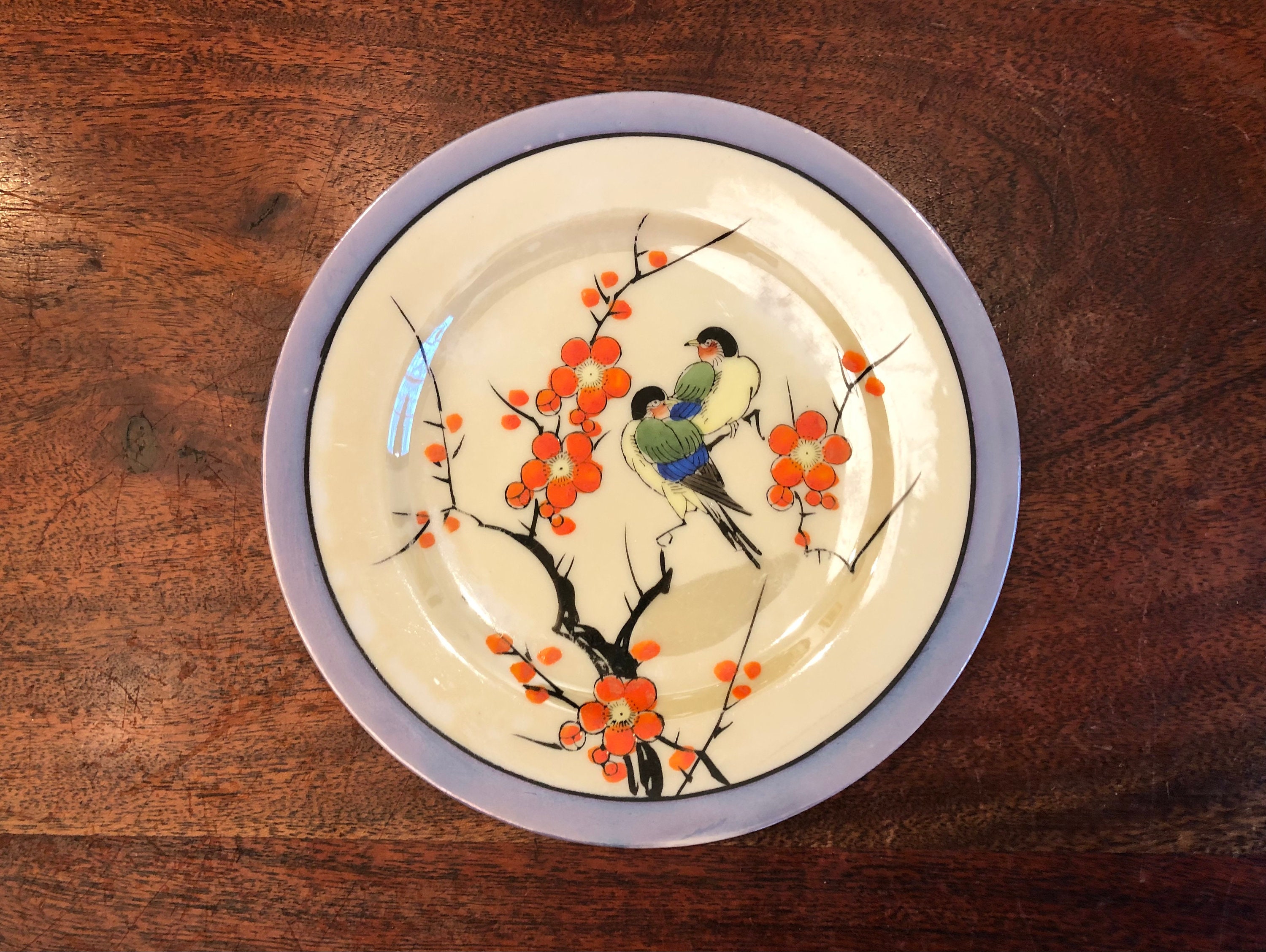 ブランド通販サイト & Birds With Plate  Dessert / Salad 7.5 Lusterware Painted Hand Japanese Takito TT Century Mid Cherry Kong Hong Etsy - Dish Botanical JAPAN Blossoms アート・デザイン・音楽