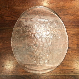 Vintage Swedish Kosta Boda 15&quot; Glass Serving Platter with Grapes - Vintage Kosta Boda Grapes Platter - Kosta Boda Glass Platter