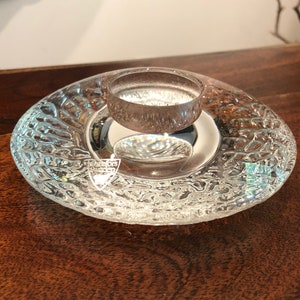 Vintage Orrefors Sweden Discus Shaped Crystal Tea Light Candleholder - Vintage Orrefors Glass Candleholder - Vintage Swedish Decor
