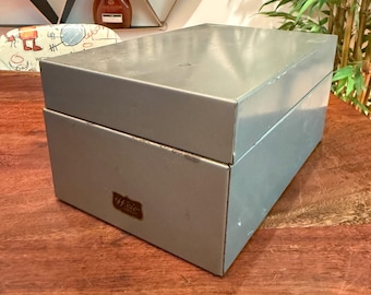 Mid Century WEIS Bent Gray Steel Index Card Box by Weis - Holds 3" or 3.5" x 5" Index Cards Vintage Recipe Card Box Made in Monroe Michigan