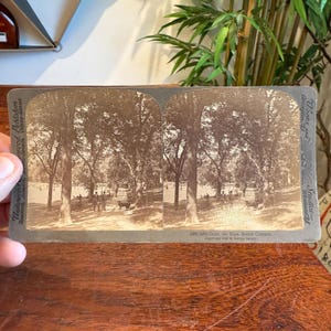 Antique c. 1889 Boston Common - Under The Elms Sun Sculpture Stereoscope Photograph Card by Underwood & Underwood Publishers - Massachusetts
