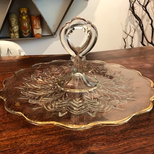 Vintage 1940&#39;s Art Deco 12&quot; Round Scalloped Glass Serving Tray - Mid Century Appetizer Snack Plate - 1940s Party Home Decor Tableware