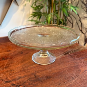 Mid Century Jeanette Glass Harp Pattern Clear Glass 10.25" Cake Stand - Vintage 1950's Dessert /Pastries Serving Pedestal Plate