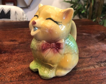 Mid Century 1940's Shawnee Pottery Yellow Puss 'n Boots Kitty Cat 10 oz. Creamer - USA 85 Vintage 40's Glazed Ceramic Dining Room Tableware