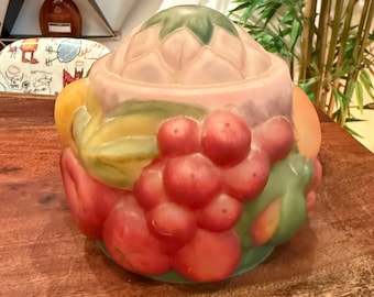 Vintage Reverse Painted Glass Lamp Shade - Antique 1940s Fruit Ambrosia Tropical Table Lamp Shade - Tiki Bar Decor - Mid Century 40s Decor