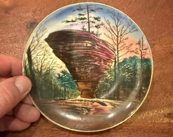 Mid Century Pivot Rock Eureka Springs Arkansas Souvenir 5.25" Porcelain Plate - Made in Germany - Vintage Cabin Lake House Lodge Home Decor