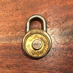 Mid Century Brass & Steel Master Lock Co. - No Combination - Vintage Combination Lock - Industrial Home Decor - Metal Steampunk Art Part
