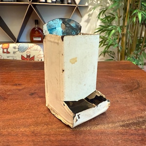 Antique c. 1911 White Painted Tin Wall Mount / Free Standing Match Box Holder - Antique Farmhouse Farm Kitchen Decor