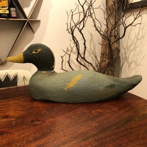 Antique Handmade & Painted Folk Art Wooden Duck Decoy - Antique Duck Decoy - Antique Duck Hunter Decor - Vintage Wooden Duck Decoy