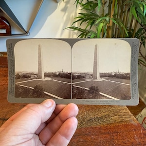 Antique c. 1889 Bunker Hill Monument Boston Massachusetts Stereoscope Sun Sculpture Photograph Card Underwood & Underwood Publishers