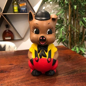 Alcancía de cerámica vintage Porky Pig firmada y pintada a mano, década de 1960 - Caja de ahorros Warner Bros. de mediados de siglo, década de 1960 - Decoración del hogar para la habitación de los niños