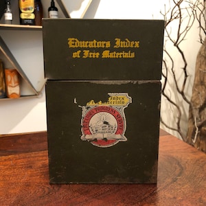 Vintage 1940&#39;s Steel Army Green Educators Index of Free Materials Storage Box - Antique Metal Industrial Decor - Randolph Wisconsin