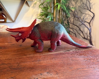 Vintage 1970s Hard Rubber 14" Triceratops Dinosaur Toy by Imperial - Prehistoric Dino Toy - Herbivore Animal Figurine - HONG KONG