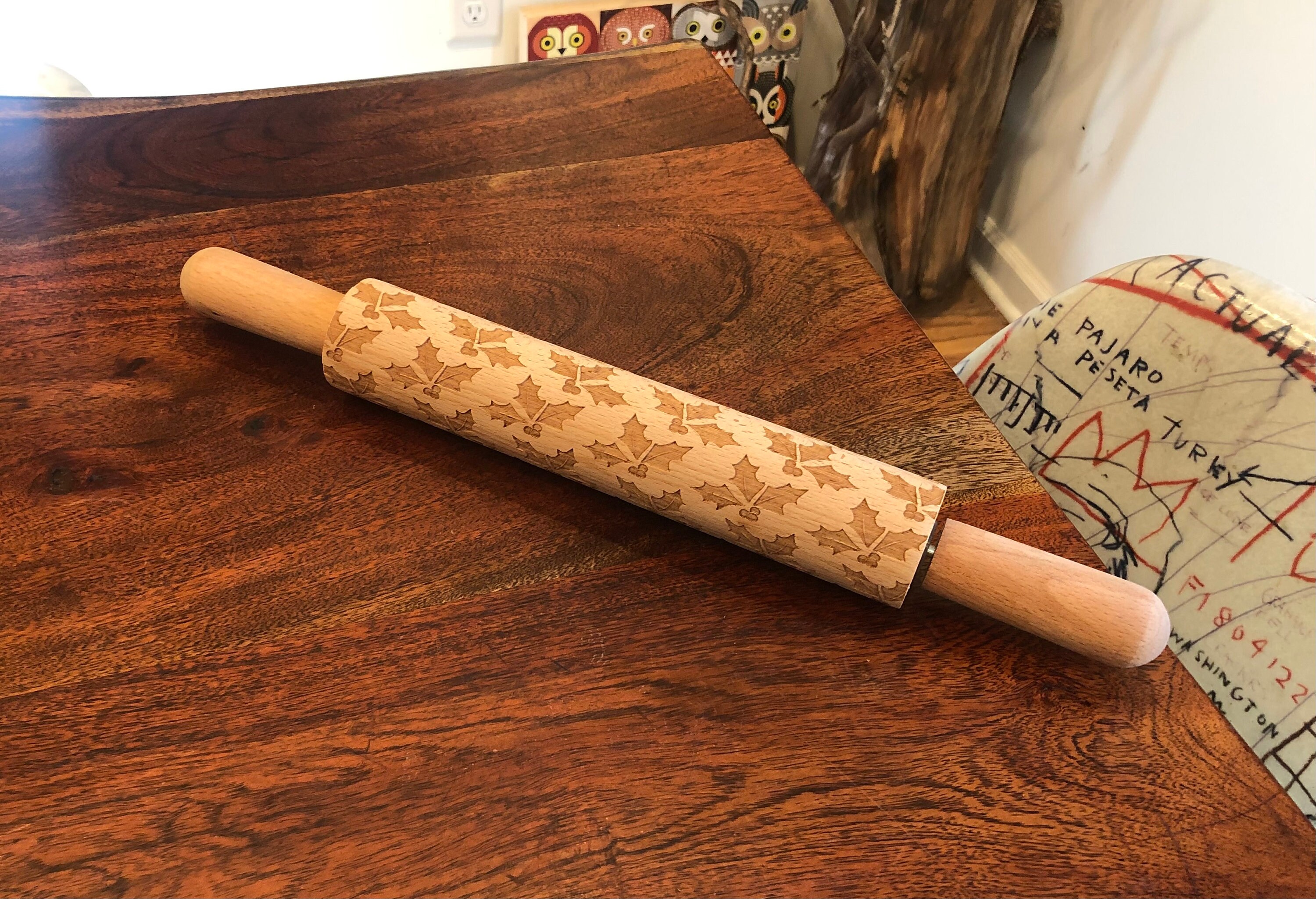 Tree Oak Maple Forest Rolling Pin Texture Embossed Engraved Wooden
