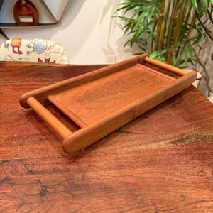 Vintage 1970&#39;s Danish Modern Teak Wood Footed Lap Tray / Serving Tray by Essentials Thailand - Scandinavian Nordic Kitchen Home Decor