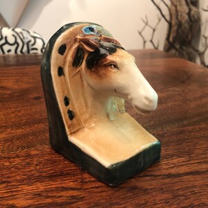 Mid Century Horse Head and Horse Shoe Small Porcelain Bookend by Highmount Japan