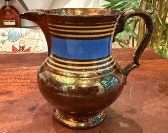 Jarra antigua inglesa de loza vidriada del siglo XIX de 650 ml (22 oz) - Jarra de crema de loza vidriada vintage - Decoración de cocina rústica - Cerámica del siglo XIX