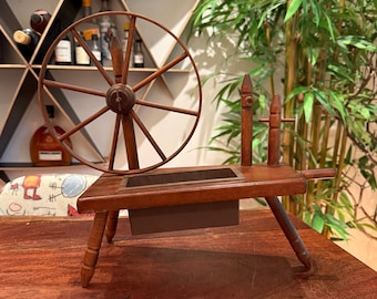 Vintage 1960s Ucagen Japan Wooden Spinning Wheel Flower Pot - Mid Century Wood 60s Planter
