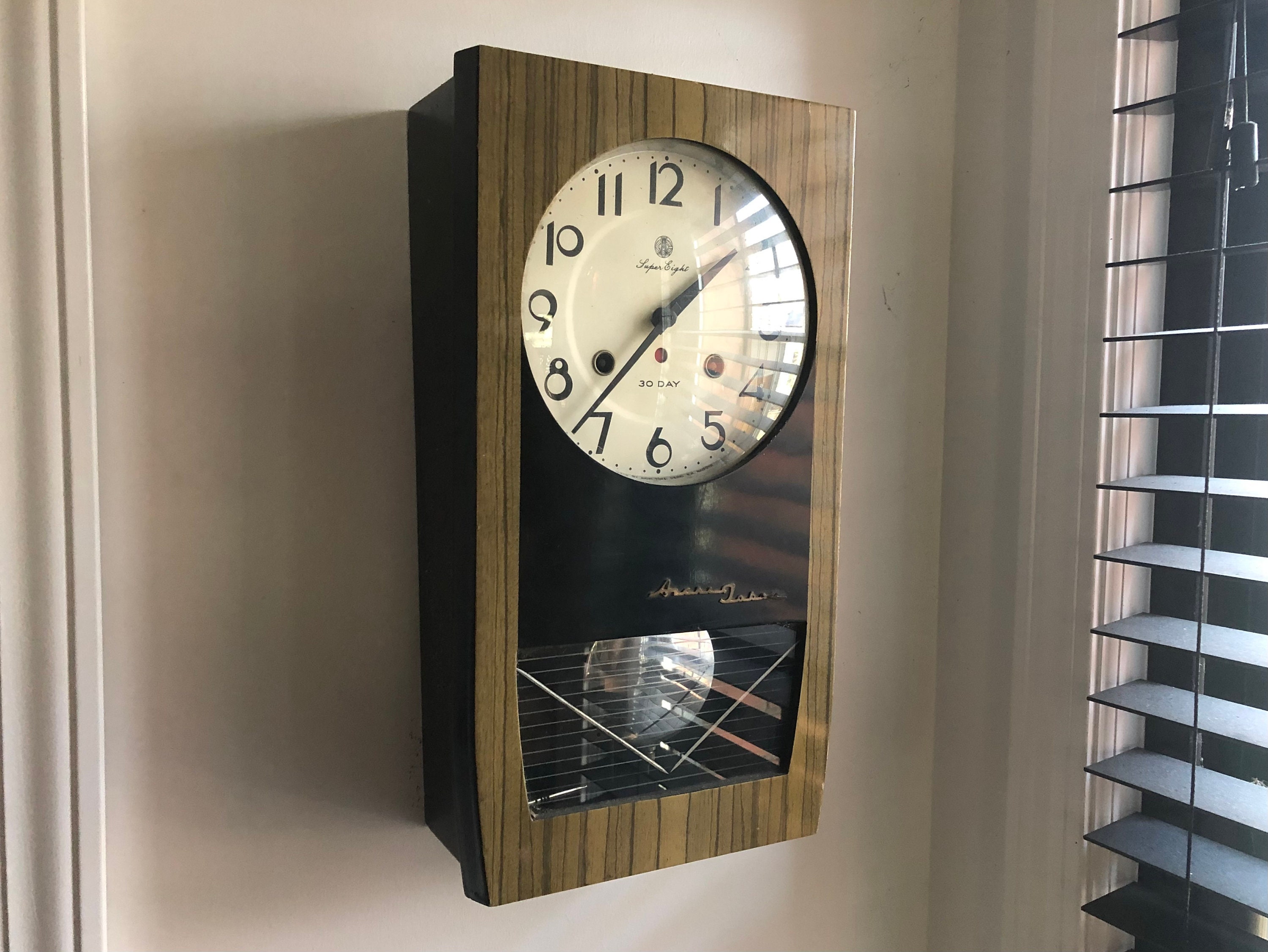 Mid Century Modern Japanese 30 Day Super Eight Wooden Wind up Wall Clock by Aichi Tokei Denki K.K. Nagoya Works Has Pendulum & Key - Etsy Mid Century Modern Japanese 30 Day Super Eight Wooden Wind up Wall Clock by Aichi Tokei Denki K.K. Nagoya Works Has Pendulum & Key - Etsy