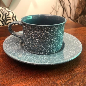 Vintage 1990er Jahre MIKASA Ultrastone Country Blue Tasse & Untertasse Set - CU501
