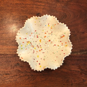 Vintage 1970's Signed & Hand Painted Scalloped Glazed Speckled Terrazzo Candy Bowl / Ashtray - Retro 1970s Candy Dish / Nut Bowl