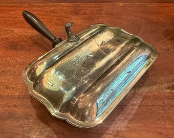 Mid Century Bristol Silver Co. EPCA Silent Butler / Crumb Tray with Wooden Handle - Electroplate on Copper Alloy - Vintage Silver Ashtray