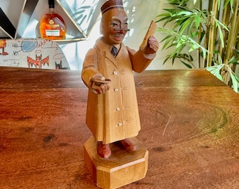 Mid Century Italian ANRI Hand Carved Wooden Pharmacist / Doctor / Chemist 6-7/8" tall Figurine - Made in Italy - Vintage Wood Carving