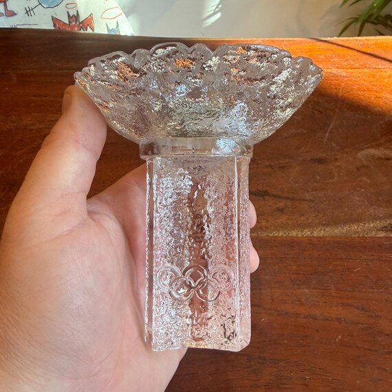 Vintage 1984 Orrefors Sweden Glass Olympic Torch Votive / Tealight