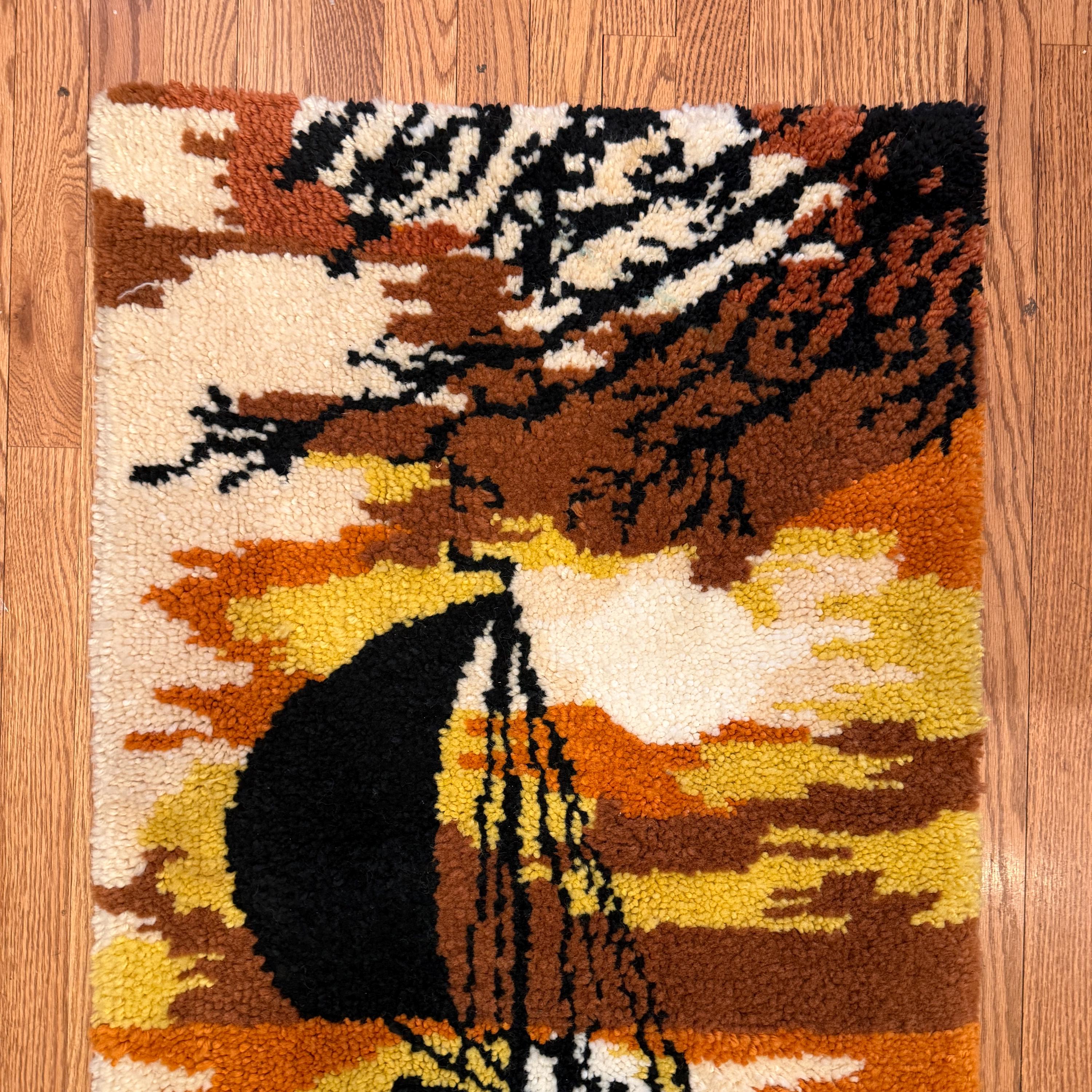 Vintage 1970s Hand Hooked Throw Rug With Sunset / Sunrise Sailboat ...