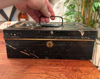 古いヴィンテージ 金庫 Antique 1900s Black & Gold 10-5/8