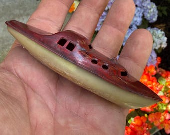 Vintage 1940s BANNER USA Miniature Plastic 4.25" Floating Speedboat Toy - Antique 40s Mini Water Boat Figurine