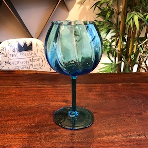 Mid Century 1960&#39;s Blue Brandy Glass Shaped Art Glass Vase - 9&quot; tall - Used Wine Cork Holder - Vintage Italian Bar Decor - MCM Home Decor