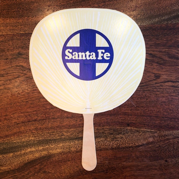 Mid Century 1940's - 1950's Santa Fe Railroad Souvenir Hand Fan - Vintage Santa Fe Railroad Hand Fan - Santa Fe Railroad Memorabilia