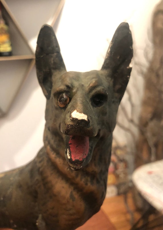 Antique 1930's Rin Tin Tin Jr. Wired Plaster Chalkware Statue
