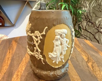 Antique c. 1890 - 1900 German Villeroy & Boch Mettlach # 1028 Harvest Pattern Beer Stein - Made in Germany - Broken Lid and Repaired Pottery